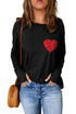 Black Heart Shape Glitter Pattern Print Long Sleeve Top